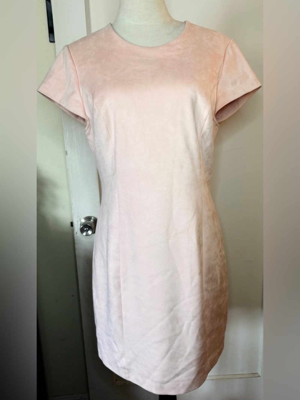 Guess Soft Pink Cap Sleeve faux suede Midi Dress business Professional work